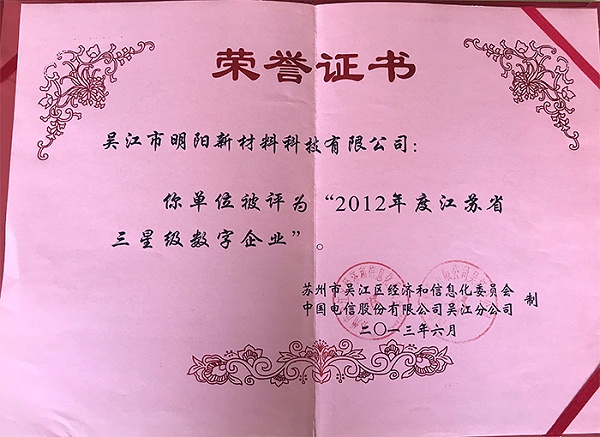 2012年度江苏省三星级数字企业